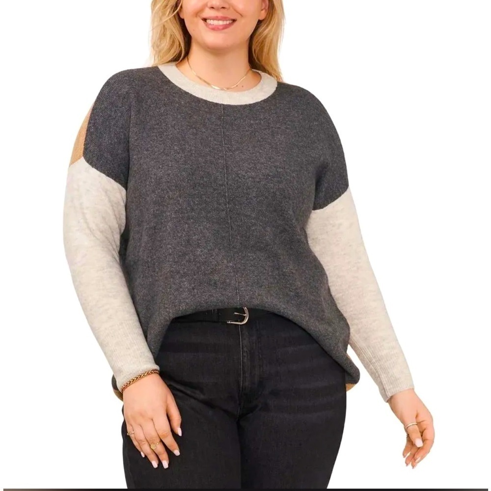 VINCE CAMUTO Sweater Top Long Sleeve Gray, Tan Multicolored